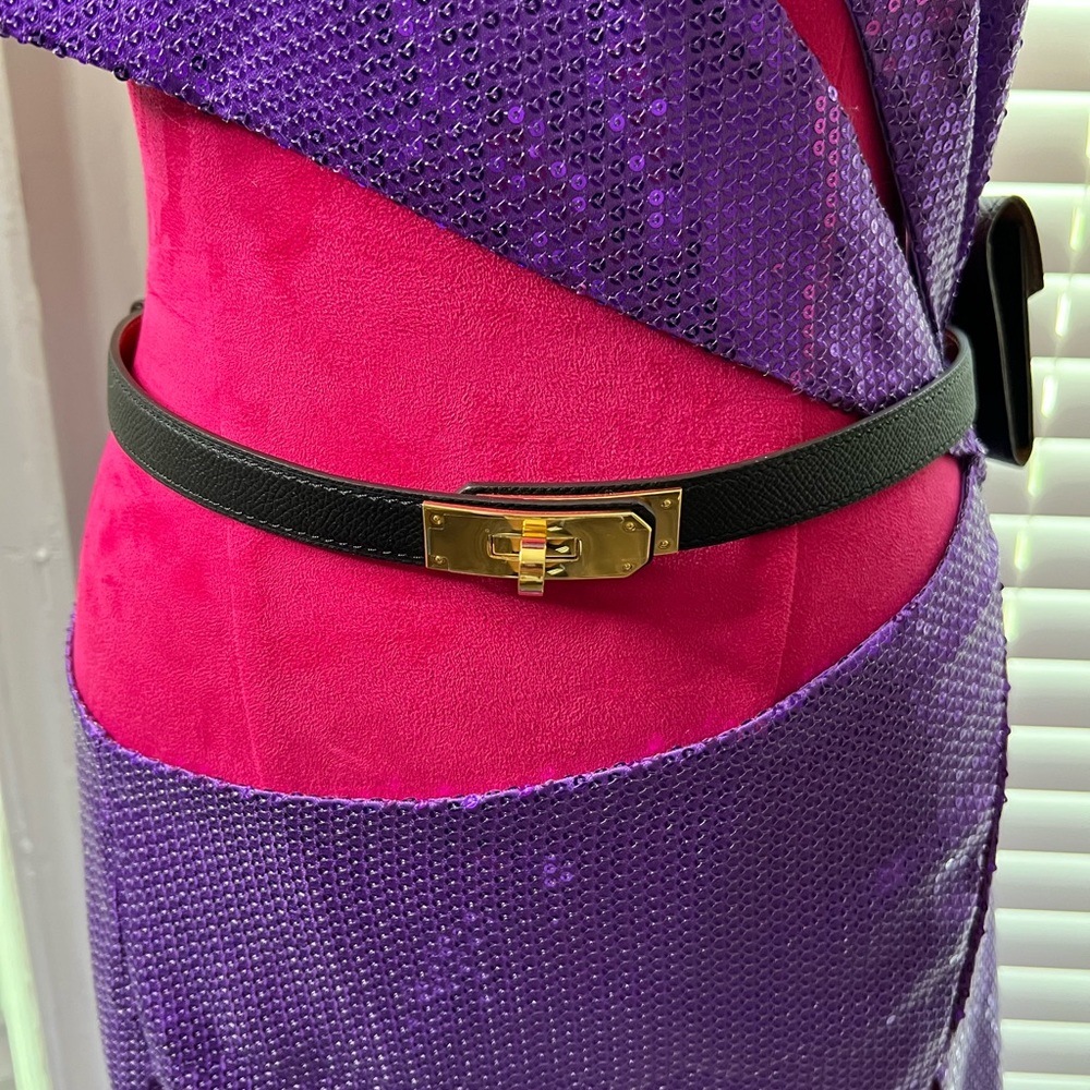 Black Epsom Leather Lock Belt with Belt Bag and Gold Hardware Adjustable sizing